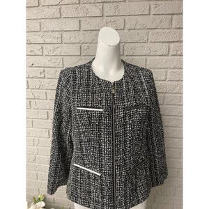 Premise Women Long Sleeve Black /White Tweed Blazer Size 10P